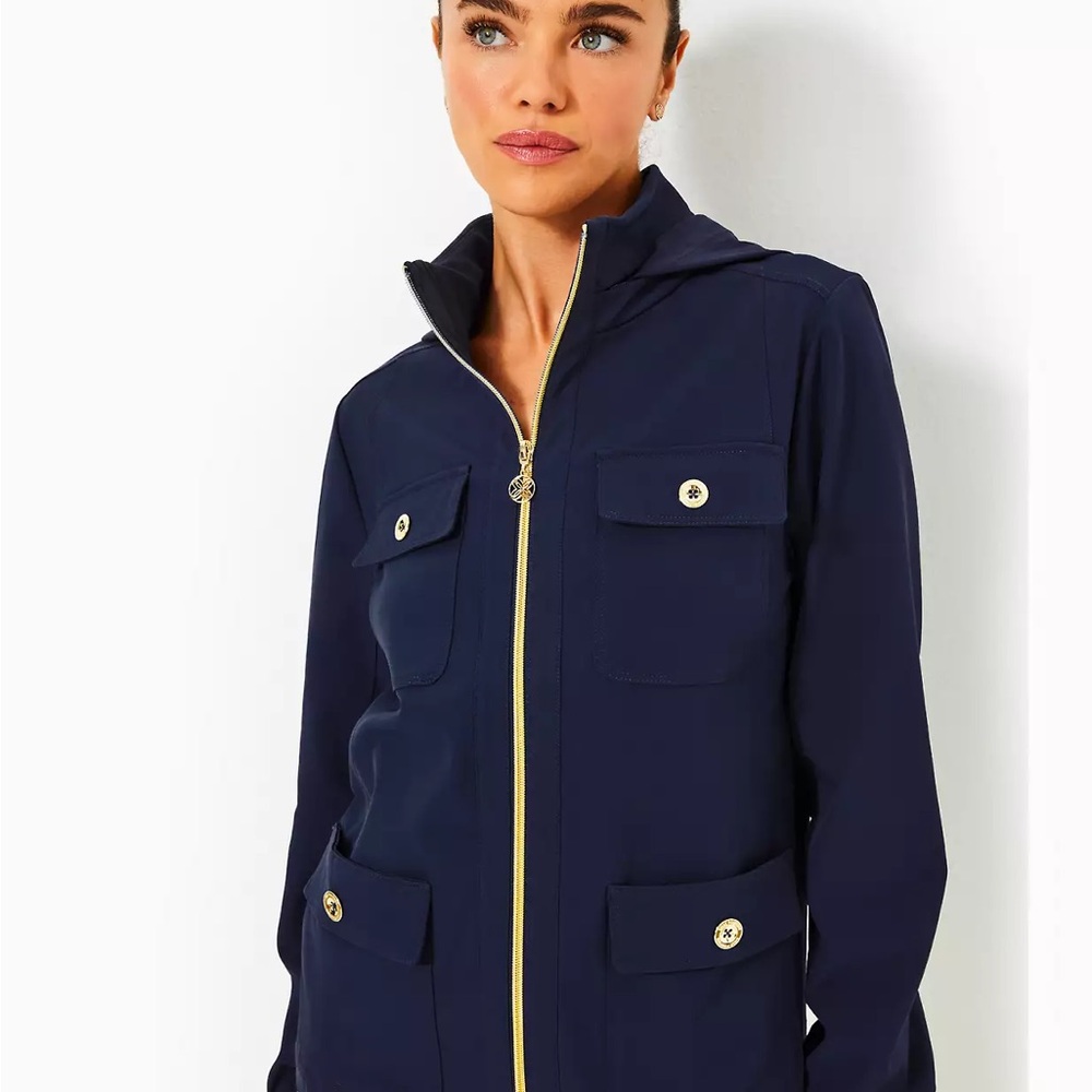 Lilly Pulitzer Navy Utility Jacket UPF 50+ Luxletic Zaylee Performance Jacket